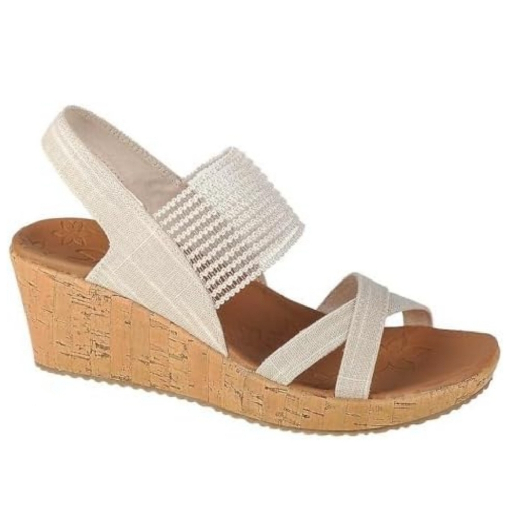 Skechers Women's White Linen Wedge Sandals